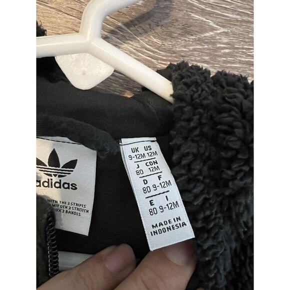 Adidas Baby Black Sherpa Jacket 9-12 Months Hoodie Zipper - Picture 4 of 6